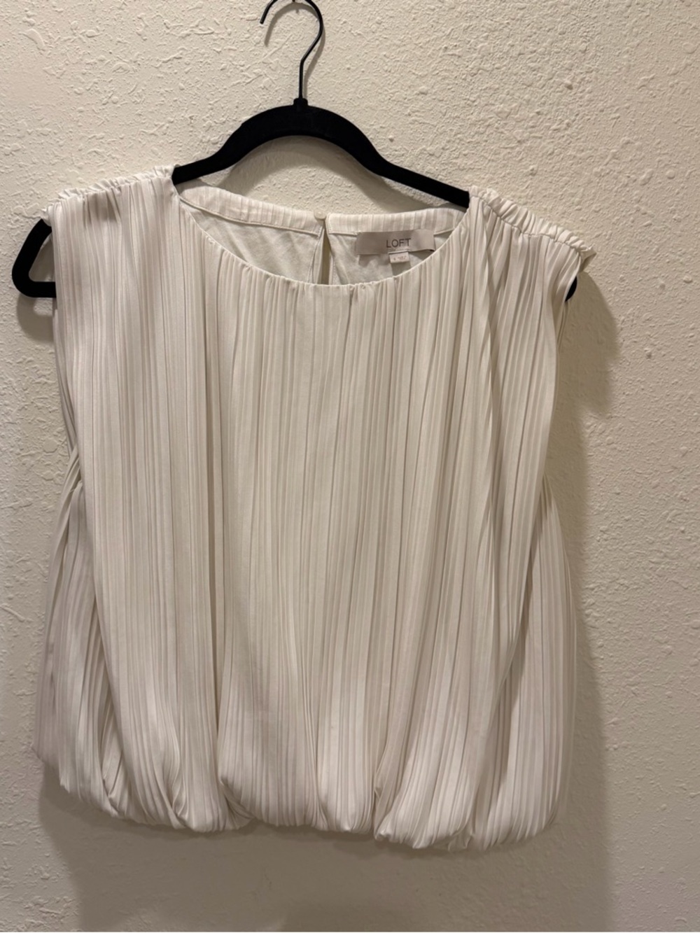 LOFT Ivory Side Tie Pleated Bubble Top Blouse